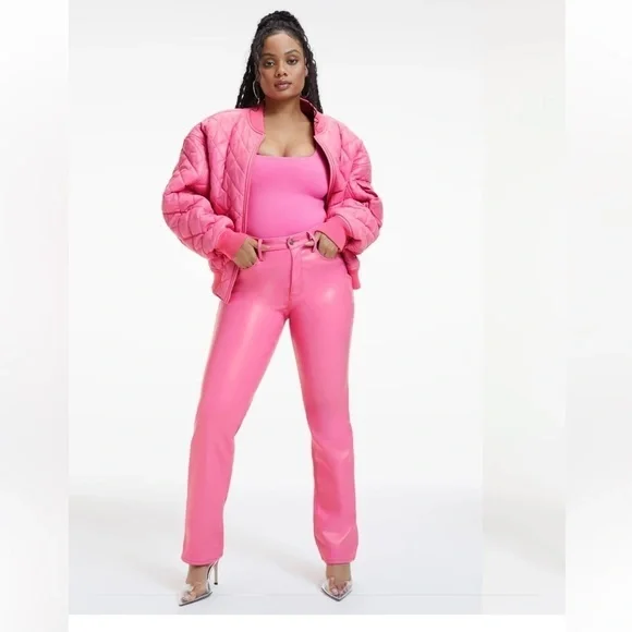 Good American Good Icon Faux Leather Pants💕SOLD OUT💕Barbie Core Pink Size 4/27 - Picture 9 of 12